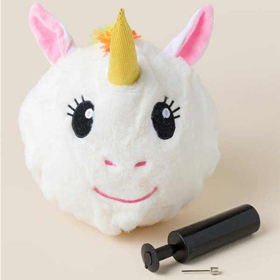 Unisex Soft Rainbow Inflatable Unicorn Ball 10&quot; Plush Toy with Pump and PVC Inner Ball Material